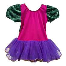 Load image into Gallery viewer, Purple, Green, Gold, & Fuchsia Sequin Jazz Costume Medium Child