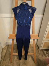 Load image into Gallery viewer, Weissman "Wolves" Long-Sleeved Unitard with Sequin Spandex Bodice, navy, size MC