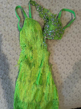 Load image into Gallery viewer, Bring green fringe Jazz costume with matching hair flower