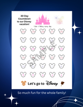 Load image into Gallery viewer, Disney Vacation Calendar Countdown 30 days to Vacation Coloring Page trip reveal PDF digital download