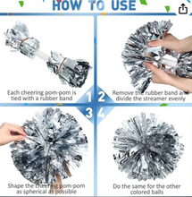 Load image into Gallery viewer, Metallic Cheerleading Pom Poms with Baton Handle 14.5 Inch