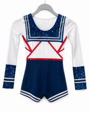 Load image into Gallery viewer, Anchors Aweigh Sparkle Sailor Biketard – Girls Small