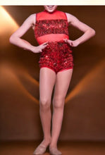Load image into Gallery viewer, Red Sequin Jazz Dance Costume - Size LC