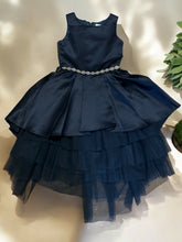 Load image into Gallery viewer, Royal Blue Satin and Tulle Ruffled Dress with Stone-Embellished Waist
