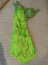 Load image into Gallery viewer, Bring green fringe Jazz costume with matching hair flower
