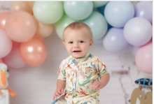 Load image into Gallery viewer, "Fais Do Do" Birthday Bash Southern Print Short Romper
