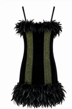 Load image into Gallery viewer, Black &amp; Olive Green Feathered Flapper Dance Dress

