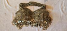 Load image into Gallery viewer, black halter with burnished gold beading and coins
