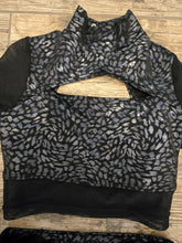 Load image into Gallery viewer, Weissman 2-Piece Shiny Leotard Print Black Sheer crop long sleeve top and leggings,
