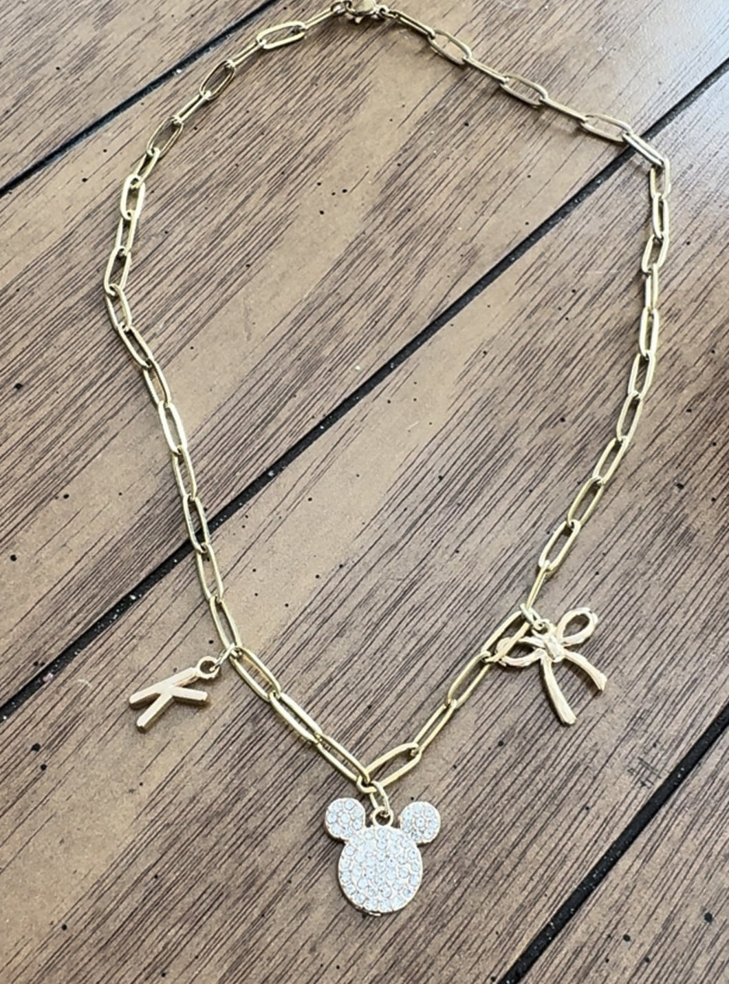 Gold Paper Clip Mickey Necklace