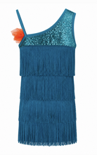 Load image into Gallery viewer, Balera D3474 Teal Sequin One-Shoulder Fringe Dress – Large Child
