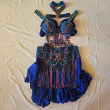 Load image into Gallery viewer, blue multi color bra and belt belly dance set
