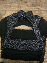 Load image into Gallery viewer, Weissman 2-Piece Shiny Leotard Print Black Sheer crop long sleeve top and leggings,
