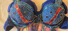 Load image into Gallery viewer, blue multi color bra and belt belly dance set
