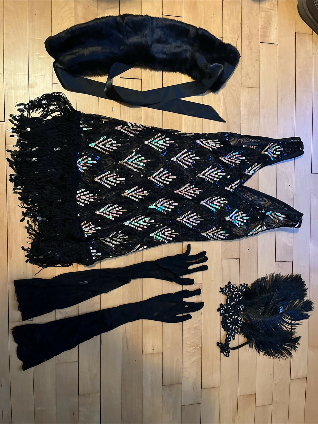 Black Sequin Dance Costume With Accessories Adult Small