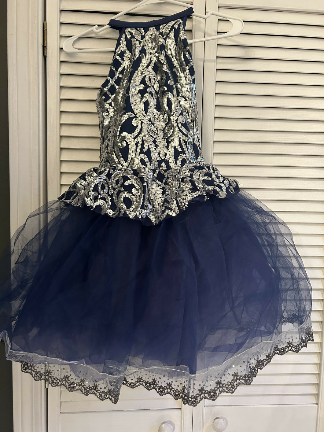Navy blue and silver ballet costume
