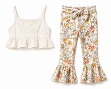 Load image into Gallery viewer, Flower Power &amp; Fabulous Flounces – Girls’ Two-Piece Floral Pant Set
