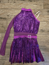 Load image into Gallery viewer, Super fun Costume Gallery, magenta, one arm, mock neck, sequin flowy dress, size LC
