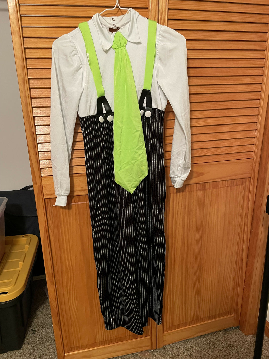 Pin Striped pants with Green Tie