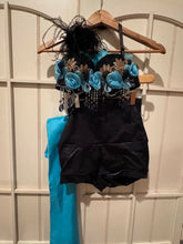 Load image into Gallery viewer, Black, Teal &amp; Gold 2 piece Jazz Costume
