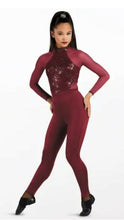 Load image into Gallery viewer, Weissman "Wolves" Long-Sleeved Unitard with Sequin Spandex Bodice, navy, size MC
