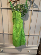 Load image into Gallery viewer, Bring green fringe Jazz costume with matching hair flower
