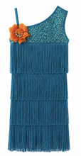 Load image into Gallery viewer, Balera D3474 Teal Sequin One-Shoulder Fringe Dress – Large Child
