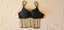 Load image into Gallery viewer, black beaded bra with fringe
