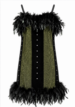Load image into Gallery viewer, Black &amp; Olive Green Feathered Flapper Dance Dress
