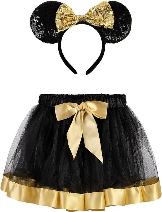 Kids 2-8-year-olds black tutu with mouse ears headband