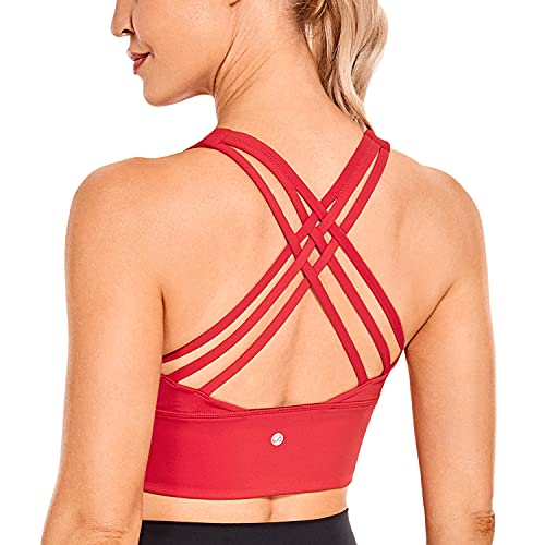 Buy CRZ YOGA Strappy Longline Sports Bras for Women - Wirefree Padded Criss  Cross Yoga Bras Cropped Tank Tops Black Medium at
