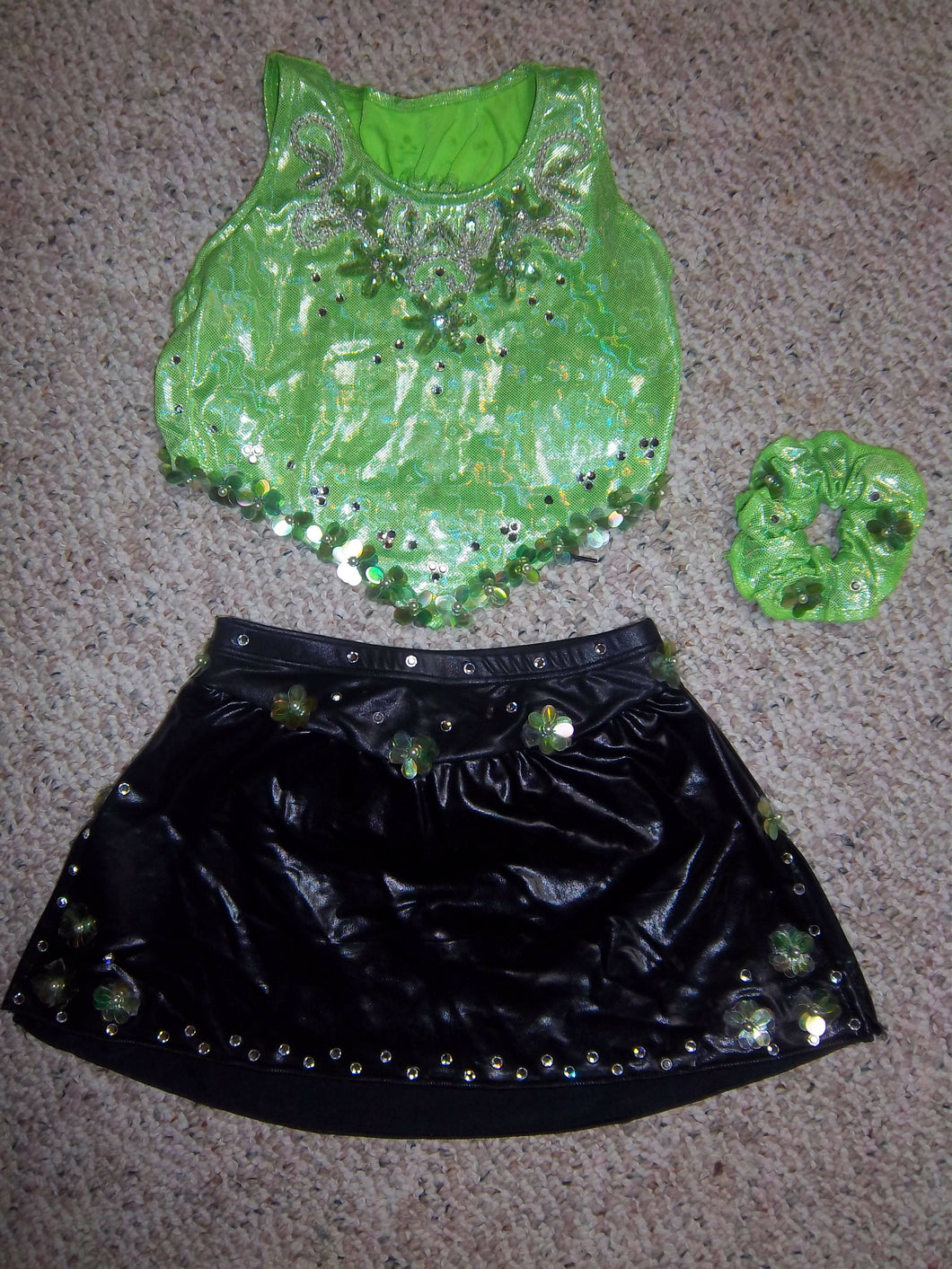 Green Top and Black Skirt Jazz Outfit