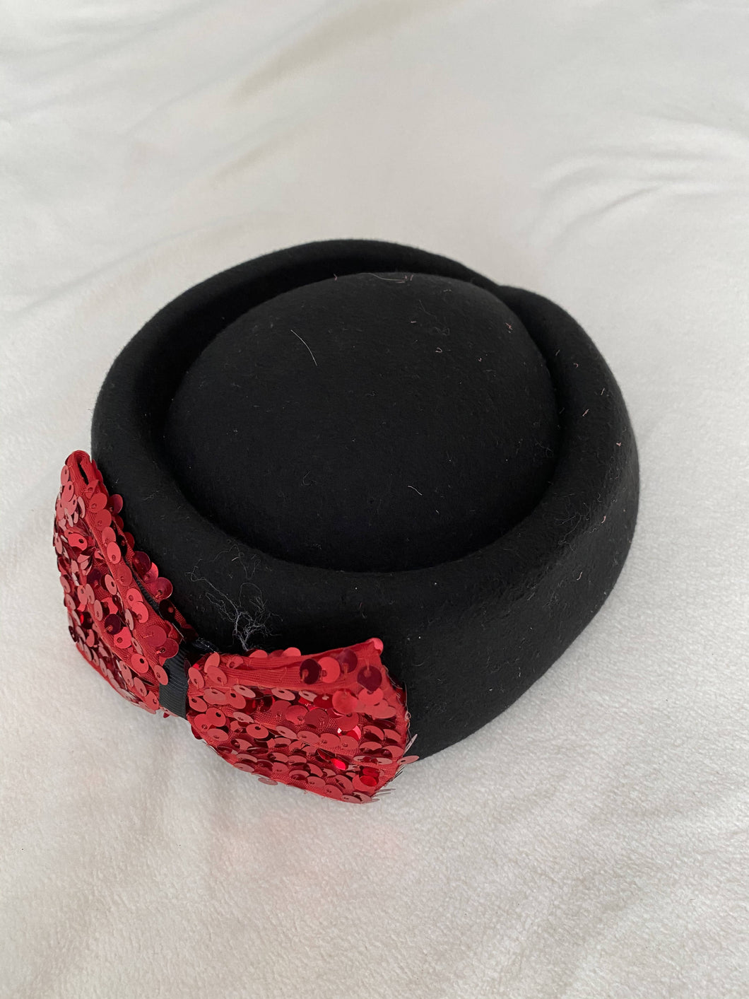 Black Hat with Red Sequin Bow