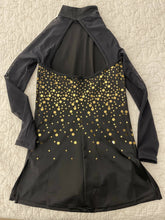 Load image into Gallery viewer, Balera Jazz Dance Costume. Black With Gold Sequin. Size: Large Child.
