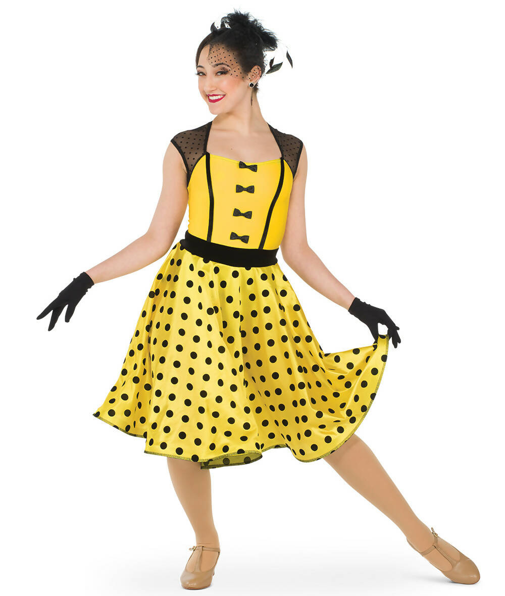 A WISH COME TRUE 50s Polka Dot Character Dress - Yellow/Black - Small Adult - 