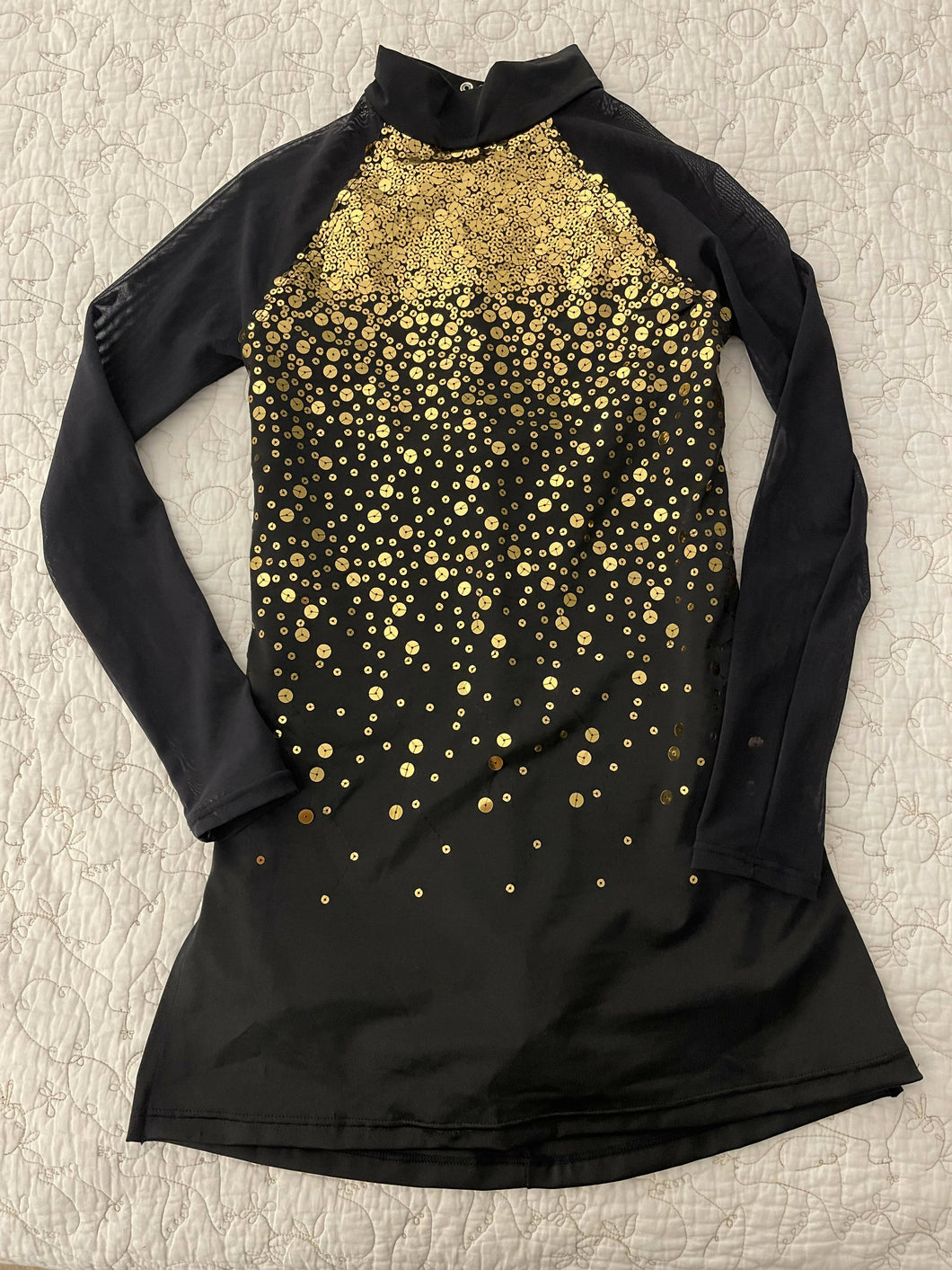 Balera Jazz Dance Costume. Black With Gold Sequin. Size: Large Child.