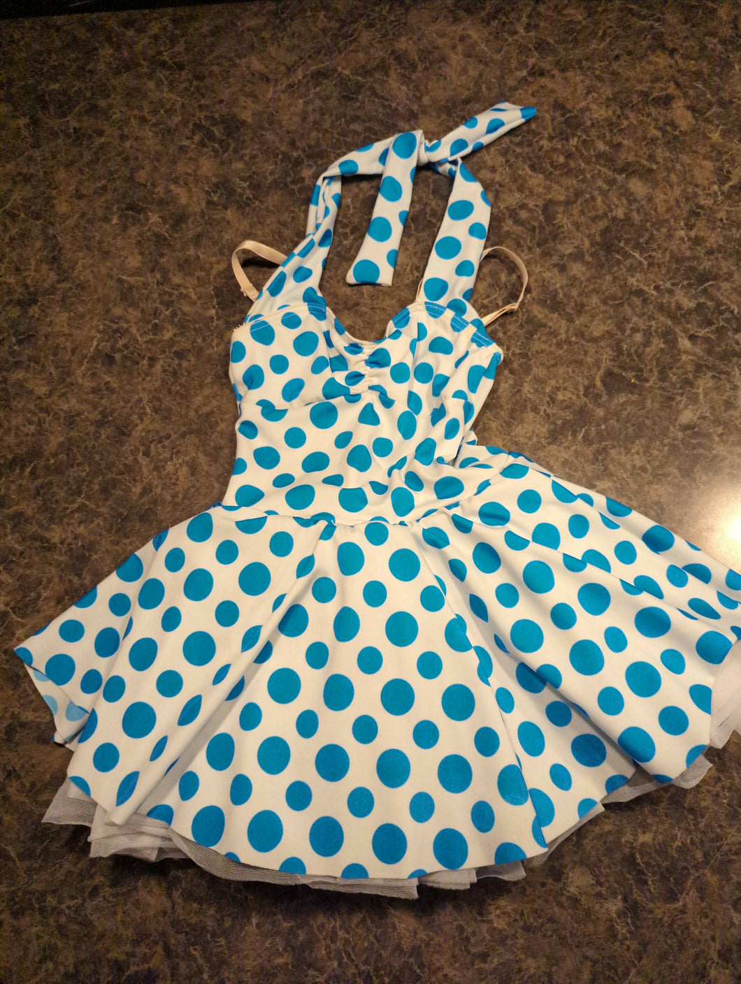 Weisseman White Blue Polka Dot Halter Costume